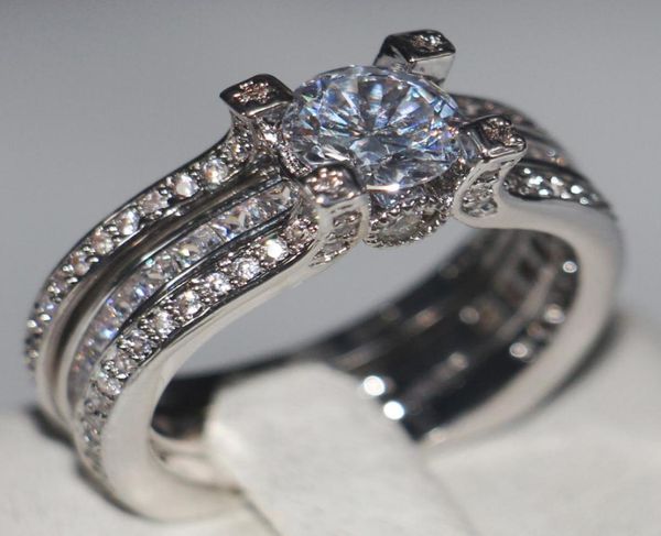 

victoria sell big promotion fashion jewelry 925 sterling silver round cut white z cz diamond wedding women couple ring set4990171