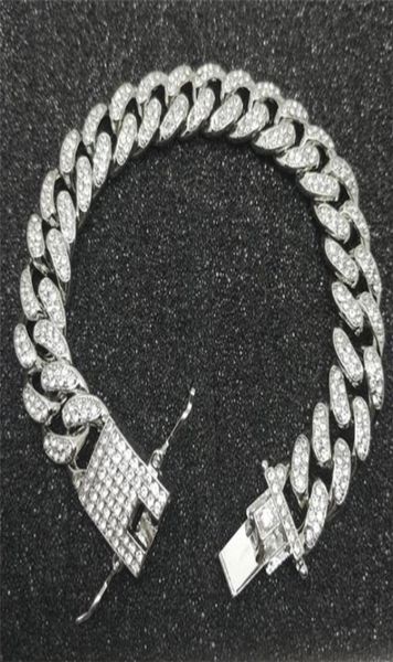 

mens luxury iced out diamond fashion bracelets bangles gold cuban link chain miami bracelet hip hop jewelry 5272362, Black