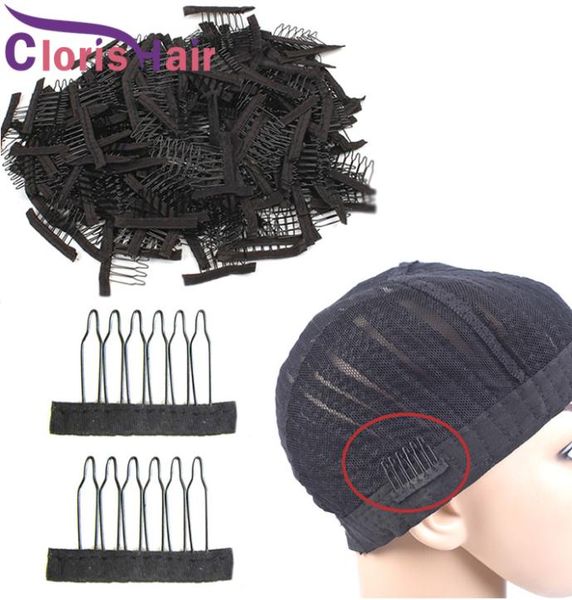 

stainless steel lace wig clips 6 teeth polyester durable cloth wig combs for hairpiece caps wig accessories hair extension tools 18480773, Black;brown