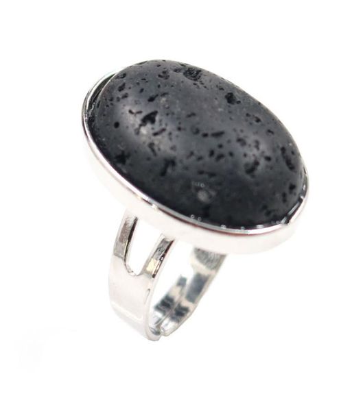 

whole 10 pcs silver plated resizable finger ring oval shape black lava stone white howlite jewelry1202267