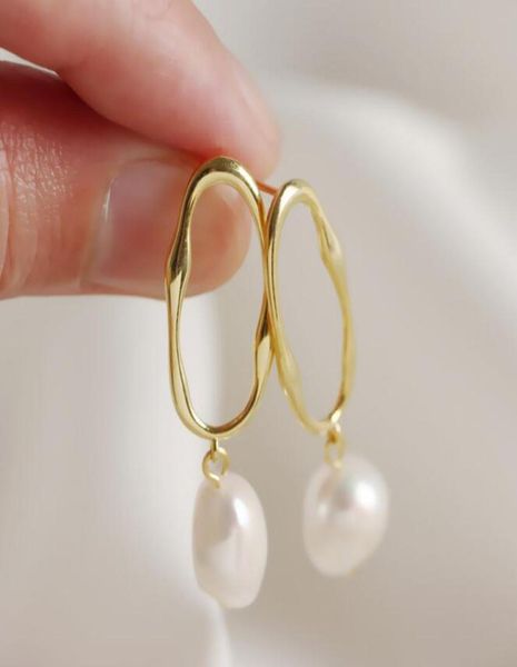 

gold plate s925 sterling silver baroque freshwater pearl drop earrings women jewelry ins style drop 4981703, Golden;silver