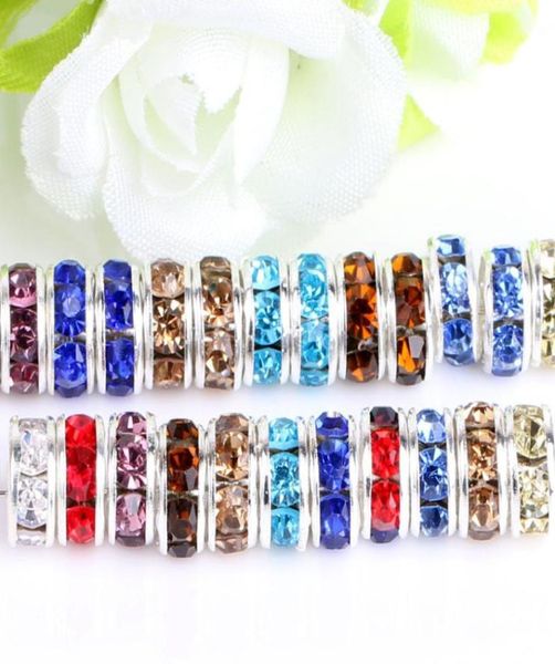 

loose bead for european bracelets findings mixed multicolor rhinestone silver plated big hole crystal zircon beads spacer 6mm 8mm 6170697