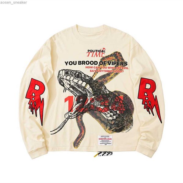 

summer men rrr123 vintage oversize python foam printing loose long sleeve comfortable personalized pullover, Black