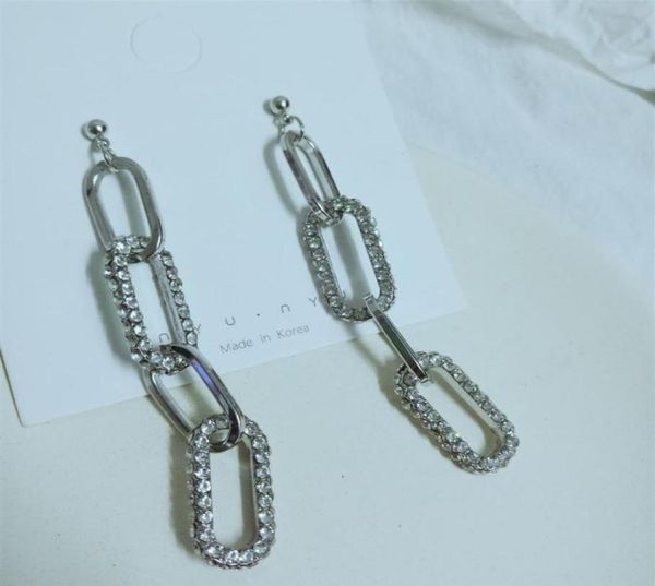 

rongho brand crystal link chain long earrings for women silver rhinestone brincos femme gift fashion bijoux 2018264u4242416, Golden;silver
