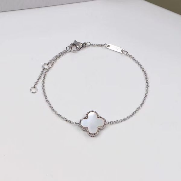 

white shell women designer bangles titanium steel single four-leaf flowers luxury brand bracelet wholesale, Black