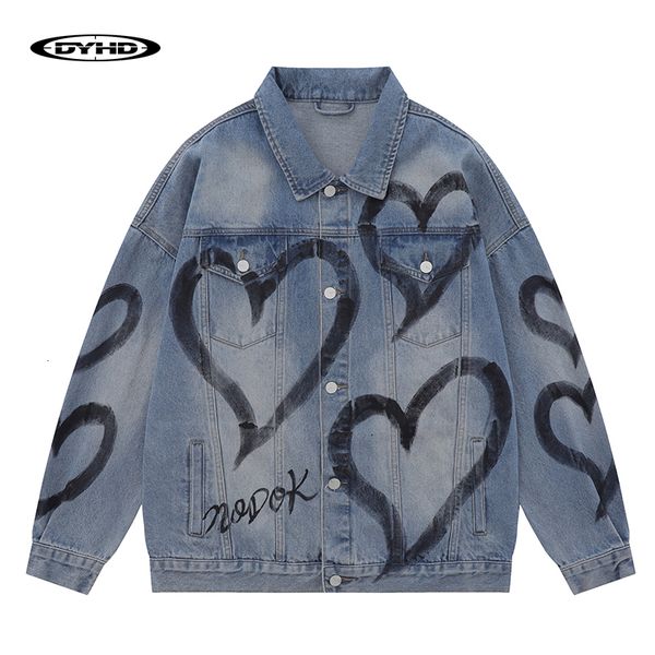 

mens jackets fashion love heart letter print denim jacket winter loose outwear harajuku streetwear coats 230810, Black;brown