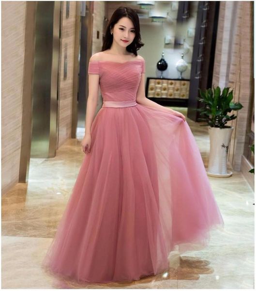 

dusty pink bridesmaid dresses long off the shoulder pleated tulle in stock bridesmaid gowns under 100 wedding party dress1835284, White;pink