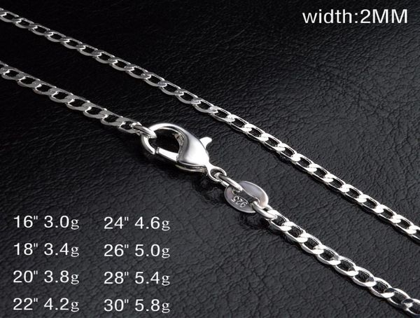 

bulk 2mm 925 sterling silver side necklace cuban link chains for women mens jewelry 16 18 20 22 24 26 28 30 inches3188587