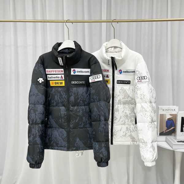 

2023 autumn winter men's down parkas white duck down zip jackets letter print pockets man's slim coats yrf23003, Black