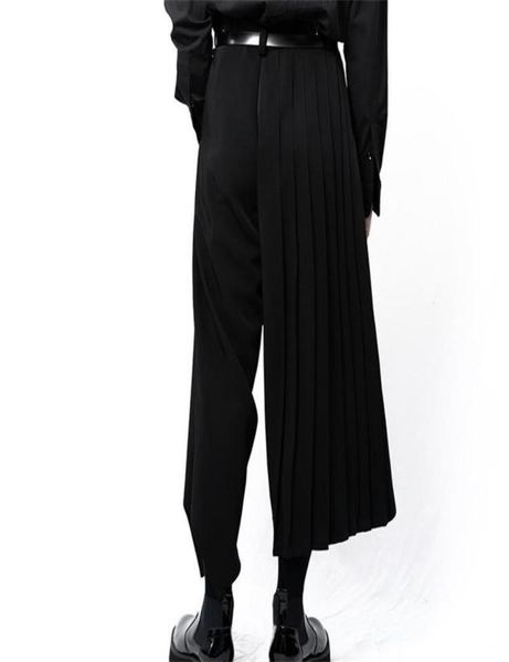 

men039s pants yamamoto style casual trousers wideleg culottes irregular asymmetrical structure dark superloose trousers4319839, Black