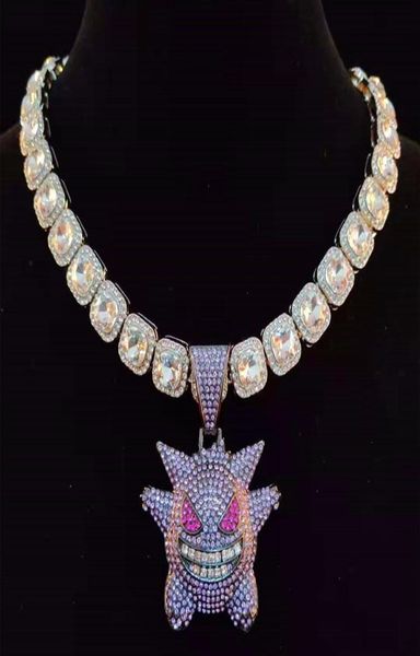 

hbp hip hop anime jewelry cubic zircon mask spirit pendant with iced out 125mm width square chain necklace hiphop necklaces 22084065688, Silver