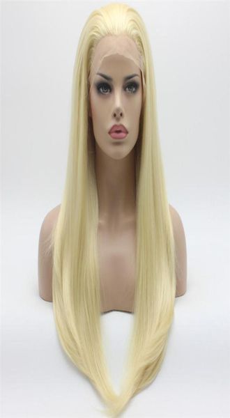 

iwona hair straight long light blonde wig 2613 half hand tied heat resistant synthetic lace front wig2013006, Black