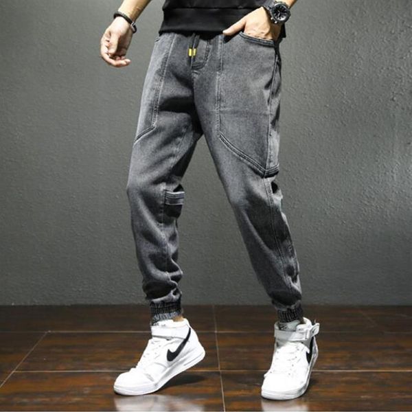 

plus size harem jeans stretched denim pants streetwear black joggers men casual baggy trousers299t, Blue