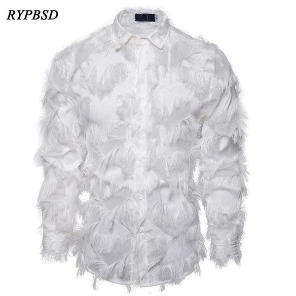 

men's dress shirts feather lace shirt men 2021 fashion floral long sleeve party nightclub transparent gothic stage costu238z, White;black