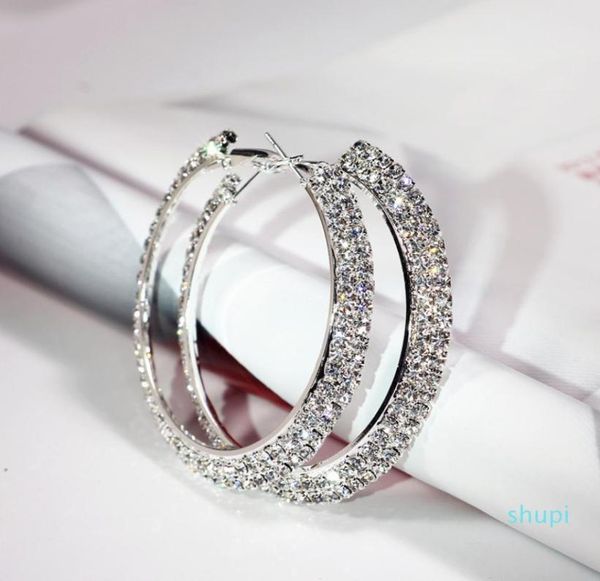 

women039s large big dangle earrings shiny double row diamonds silver color circle hoop earrings bridal jewellery1953643