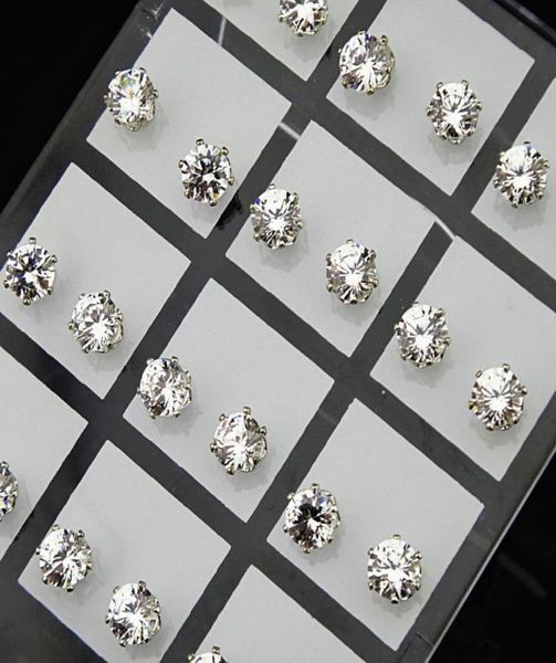 

72pcs whole jewelry lots 6mm clear austria cubic zirconia stainless steel fashion stud earrings for womens mens a6341513089, Golden;silver