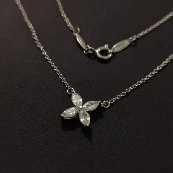

fashion l designer luxury pendant necklace sterling silver flower crystal zircon charm short collar choker with box party gift wedding women