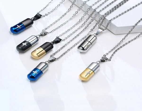 

stainless steel cylindrical capsule pill pendant necklace cremation jewelry for ashes multi color option gift for mens womens4758205, Silver