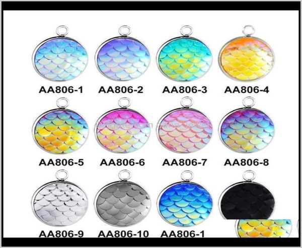 

key rings drop delivery 2021 mermaid pendant fish scale charm fit earring bracelet stainless steel round pendants for jewelry diy 3465517, Slivery;golden