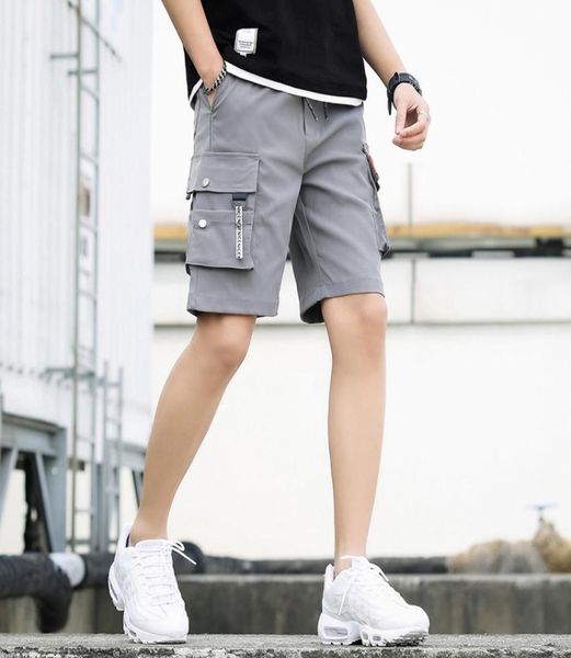 

summer shorts youth slim straight cropped overalls casual loose outdoor sports mens solid color trousers8368953, White;black