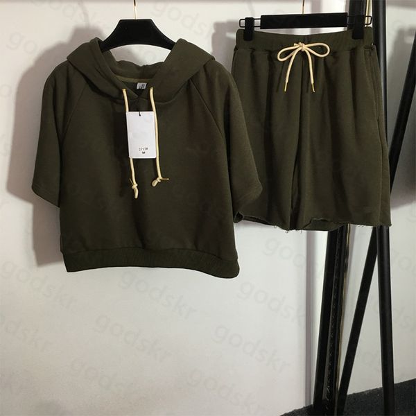

embroidery women hoodie shorts short sleeved hoodie letter print jacket wide leg shorts casual tracksuit, Gray