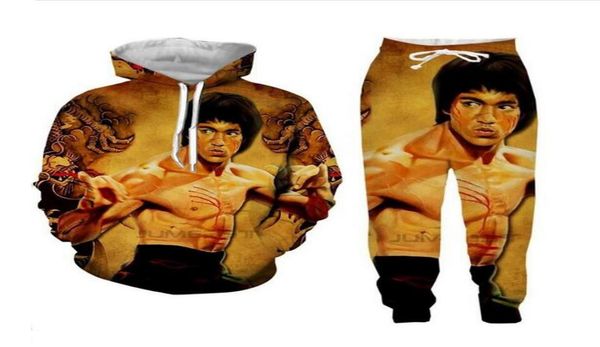 

wholenew fashion menwomens bruce lee sweatshirt joggers funny 3d print hoodiespants zz0125073303, Gray