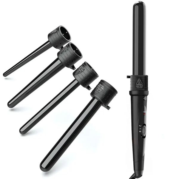 

5-in-1 curling iron wand set with adjustable temperature and dual voltage - perfect for long and short hair - includes glove for comfortable