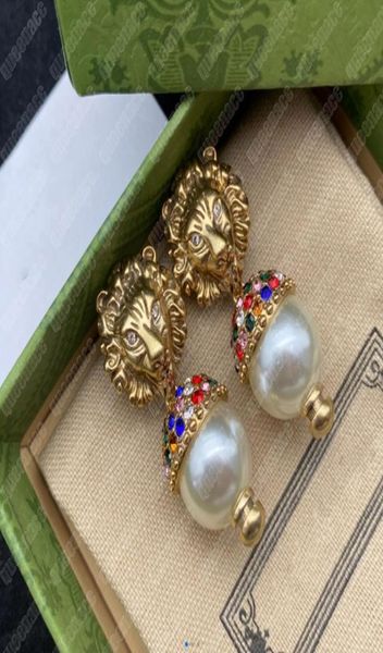 

fashion women earrings classic designer jewelry luxury pearl lion earring ladies ear studs retro designers 2204295wu8443188, Golden;silver