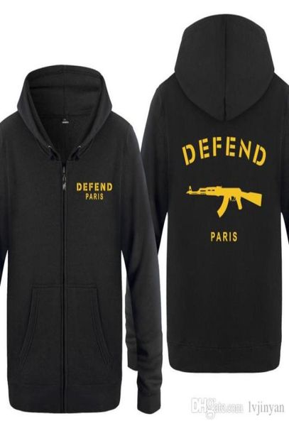 

zipper hoodies men defend paris ak47 print mens hoodie hip hop fleece full sleeve jacket coat fashion sweatshirt for men women2412010, Black