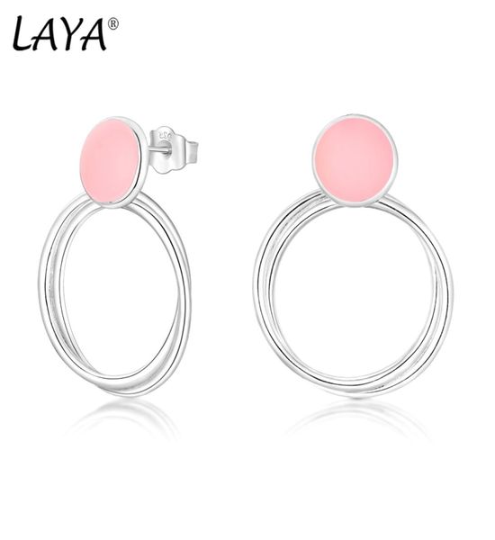 

laya stud earrings for women 925 sterling silver circle design pink enamel fine jewelry handmade enamel 2022 trend6879043, Golden;silver