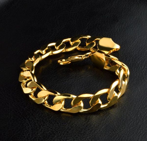

19ss ywllow gold pure copper bracelet menwomen jewelry whole trendy silvergold color 20cm 6mm 10mm thick cuban link chain br4539814, Black