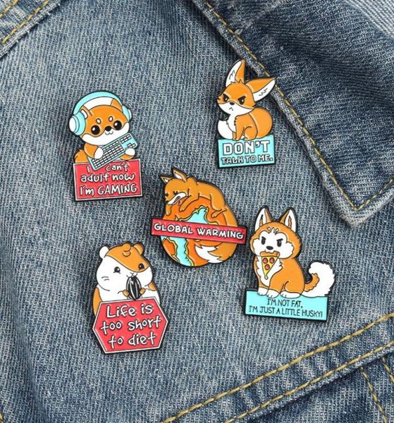 

dog fox don039t talk to me animal cartoon enamel brooches pin for women fashion dress coat shirt demin metal funny brooch pins 8149558, Gray
