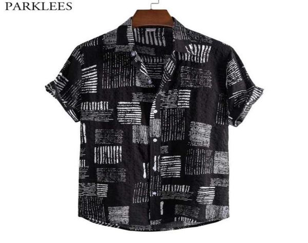 

funky black hawaiian aloha shirt for men 2021 summer short sleeve casual button down beach shirts mens party vacation clothing men1634826, White;black