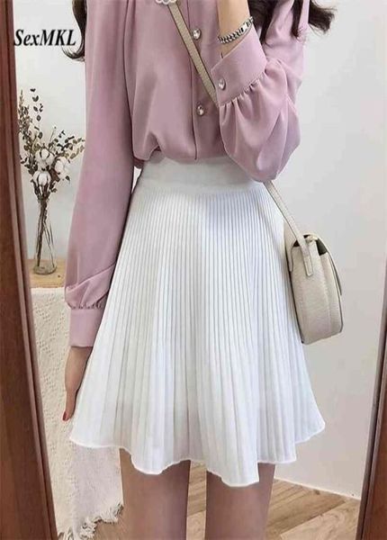 

summer white pleated skirt women clothes jupe femme faldas mujer moda short korean chiffon black high waist mini skirts 210522300437