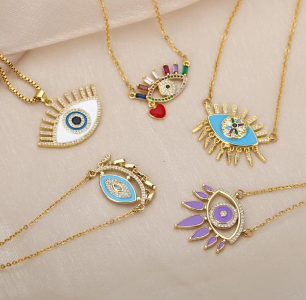 

pendant necklaces vintage crystal demon eye necklace for women multicolor enamel heart fashion creativity jewelry gift turkey chok5615970, Silver