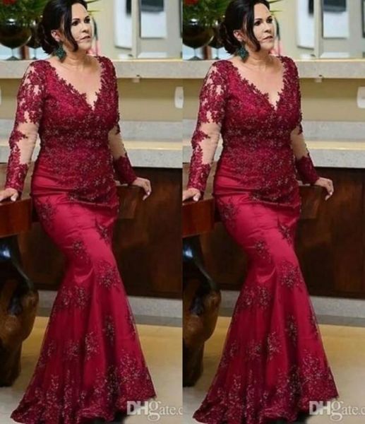 

vintage burgundy long sleeves prom mother of the bride dresses 2022 plus size lace beaded sequin evening red carpet formal gowns d9187611, Black