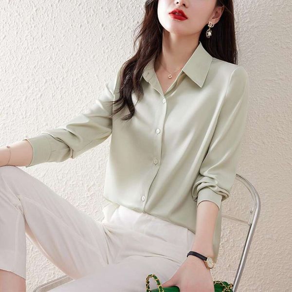 

high grade non iron blouses anti wrinkle satin white shirt womens pure color vinegar spring and autumn design