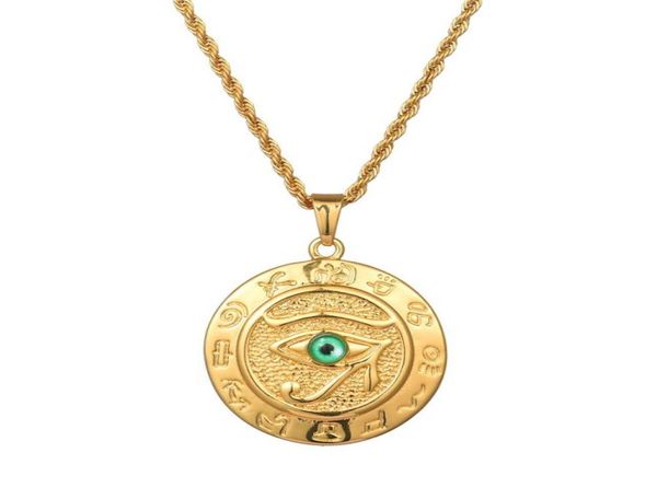 

fashion men designer gold silver color eye of horus pendant necklaces hip hop jewelry 60cm long chain punk mens necklace for gifts5220878