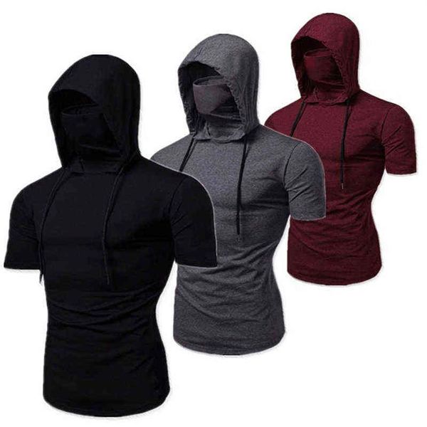 

summer men's t shirt personality stretch ninja suit hooded casual short sleeved men t shirt mask suit g220217257w, White;black