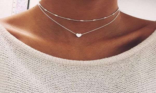 

fashion peach heart womens necklaces multi layered gold silver tone necklaces jewelry gift chokers necklaces4619923, Golden;silver