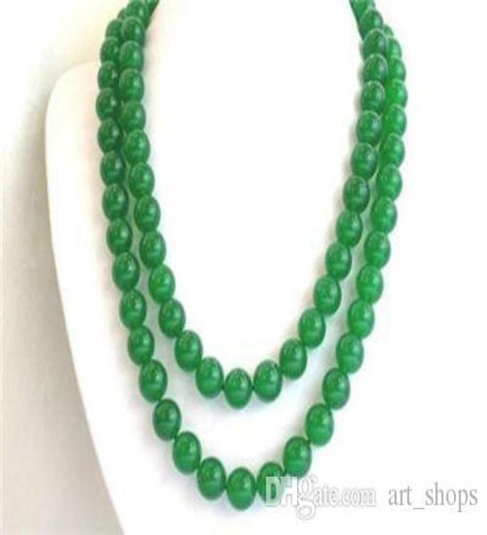 

nice elegant long 35quot 10mm natural green jade round beads gemstones necklace7623085, Silver