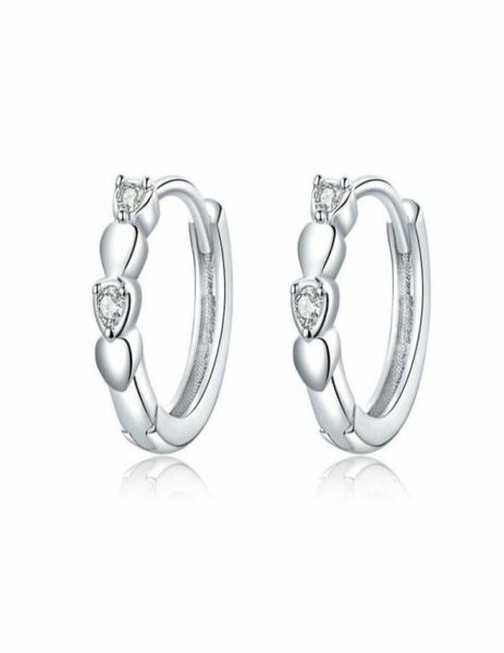 

luxury european real 925 sterling silver shining heart hoop cz earring for women jewelry gifts63185041703906, Golden;silver