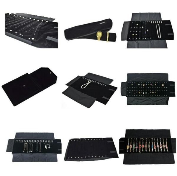 

portable large travel jewelry roll bag pendant necklace bracelet chain storage carrying case watch bangle ring earring organizer9555310, Pink;blue