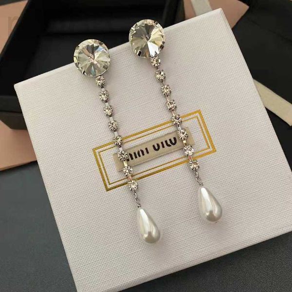 

charm designer miu family earrings tassels long miao drops pearl 925 silver temperament celebrity ins 80th, Golden