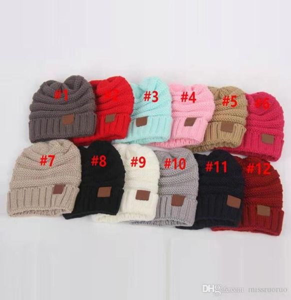 

kids winter warm hat knitted hat label children chunky stretchable kids knitted beanies baby hat beanie skully hats 12 color 50pcs9266533
