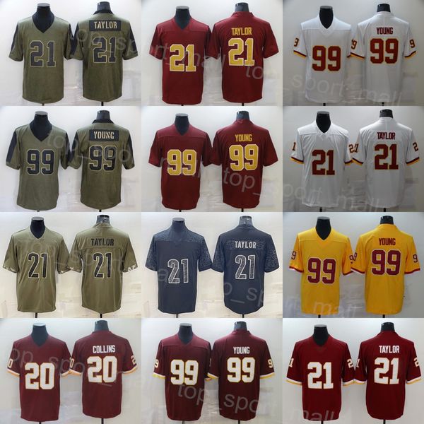 

men football 99 chase young jersey 21 sean taylor vintage embroidery and sewing color rush salute to service turn back the clock for sport f, Black;red
