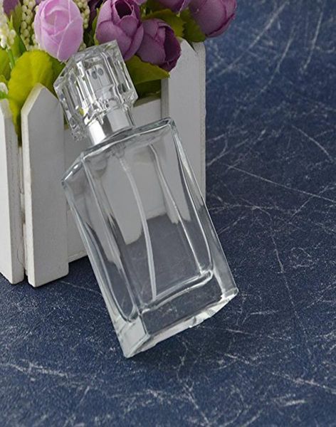 

100pcs square flint perfume atomizer refillable glass empty spray applicator clear bottle with cap for travel 30ml7152985