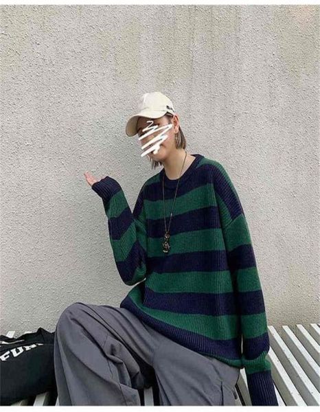 

vintage knitted sweater men039s harajuku casual cotton pullover tate langdon sweater same striped couple autumn 2021218t7195399, White;black