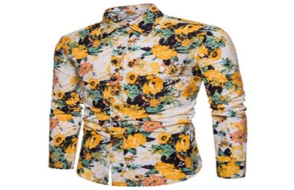 

mens new fashion shirts brand plus size flower printed slim shirts casual contrast color male shirt3778183, White;black