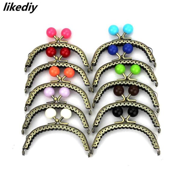 

bag parts accessories 10 pcs/lot 8.5 cm antique bronze arc-shaped 14 mm candy head metal purse frame vintage knurling kiss clasp bag accesso, Black